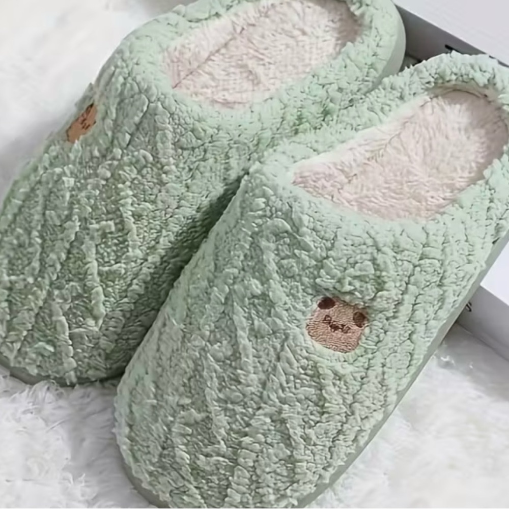 BRAND NEW Cozy Mint Green Fuzzy Slippers Size 5.
